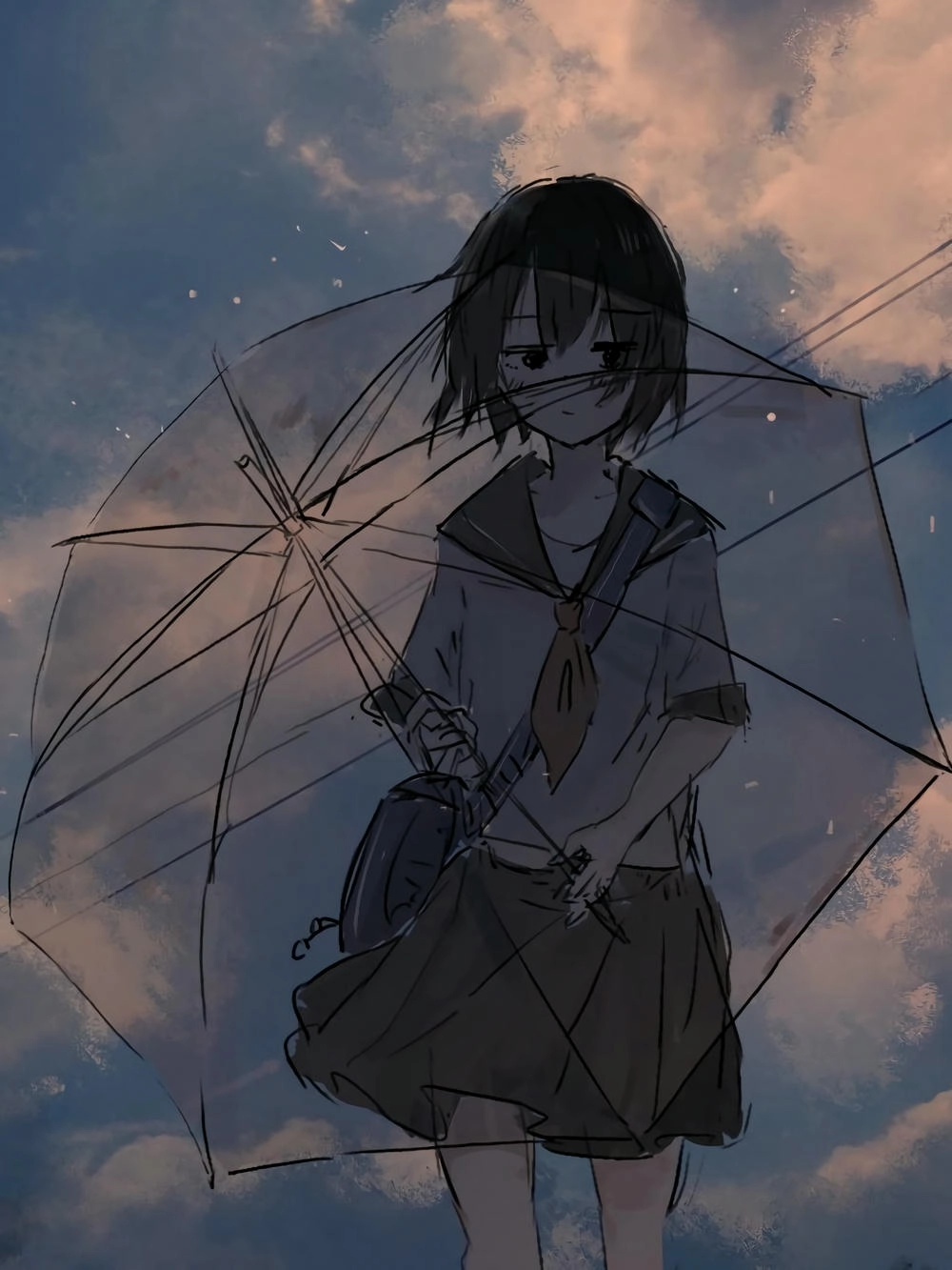 bức ảnh anime buồn cầm ô 