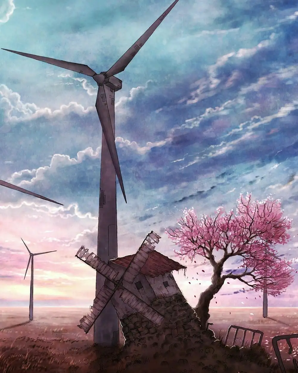 phong cảnh anime bầu trời đầy mây 