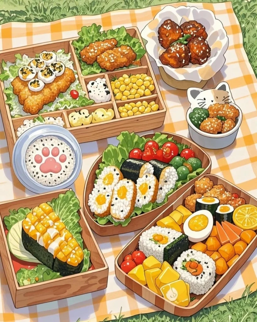 hình ảnh anime ăn bento hộp cơm Nhật
