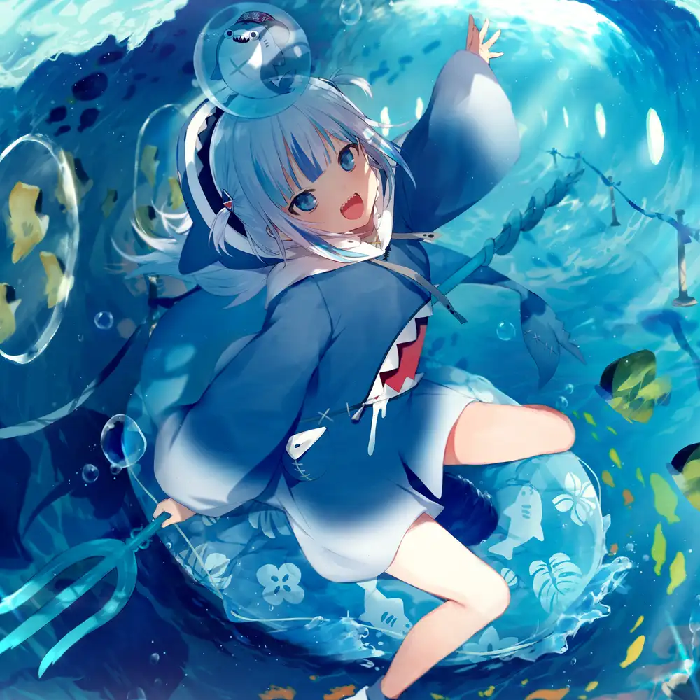 gura trong anime cá mập đầy màu sắc 