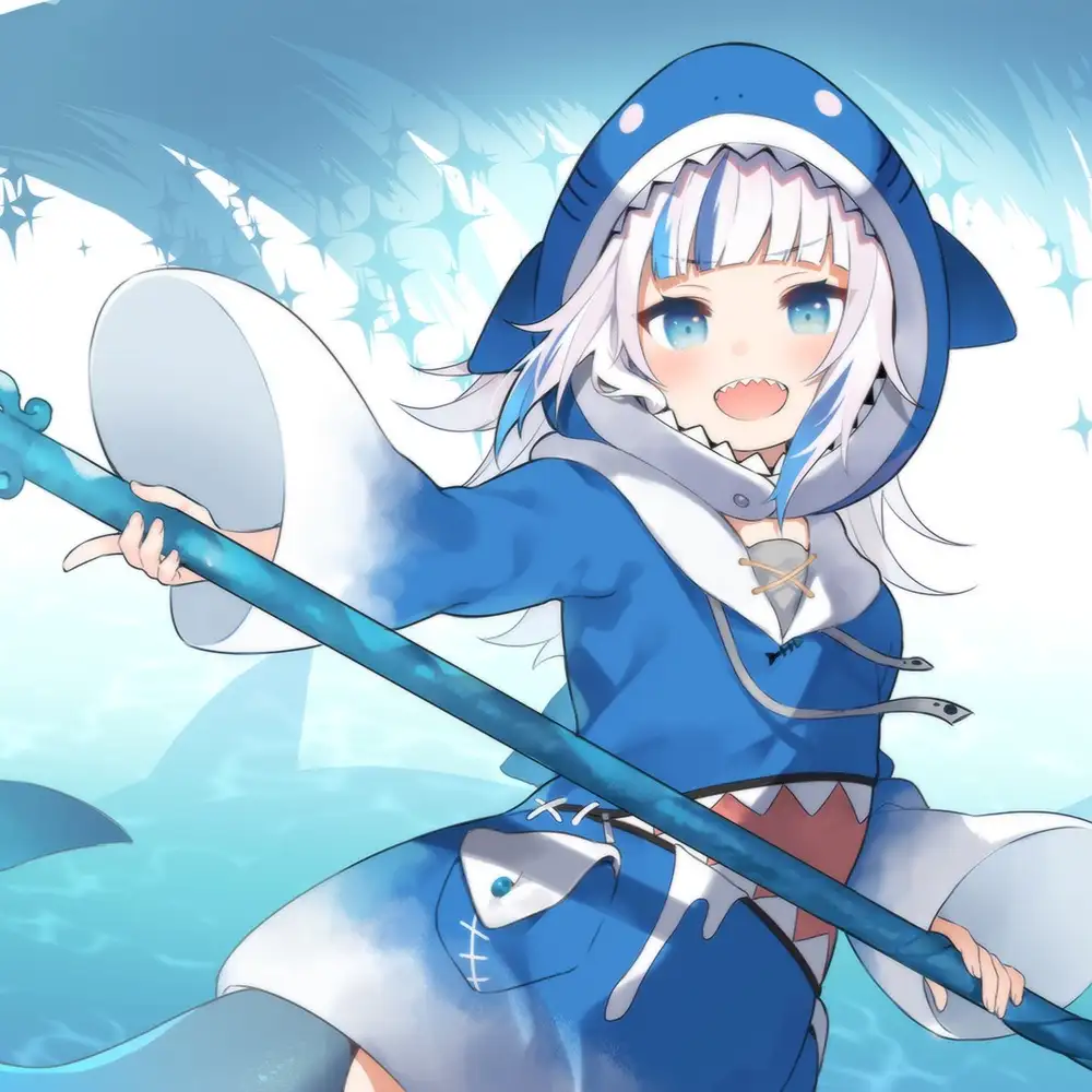 ảnh anime gura với cá mập tạo hình độc đáo 