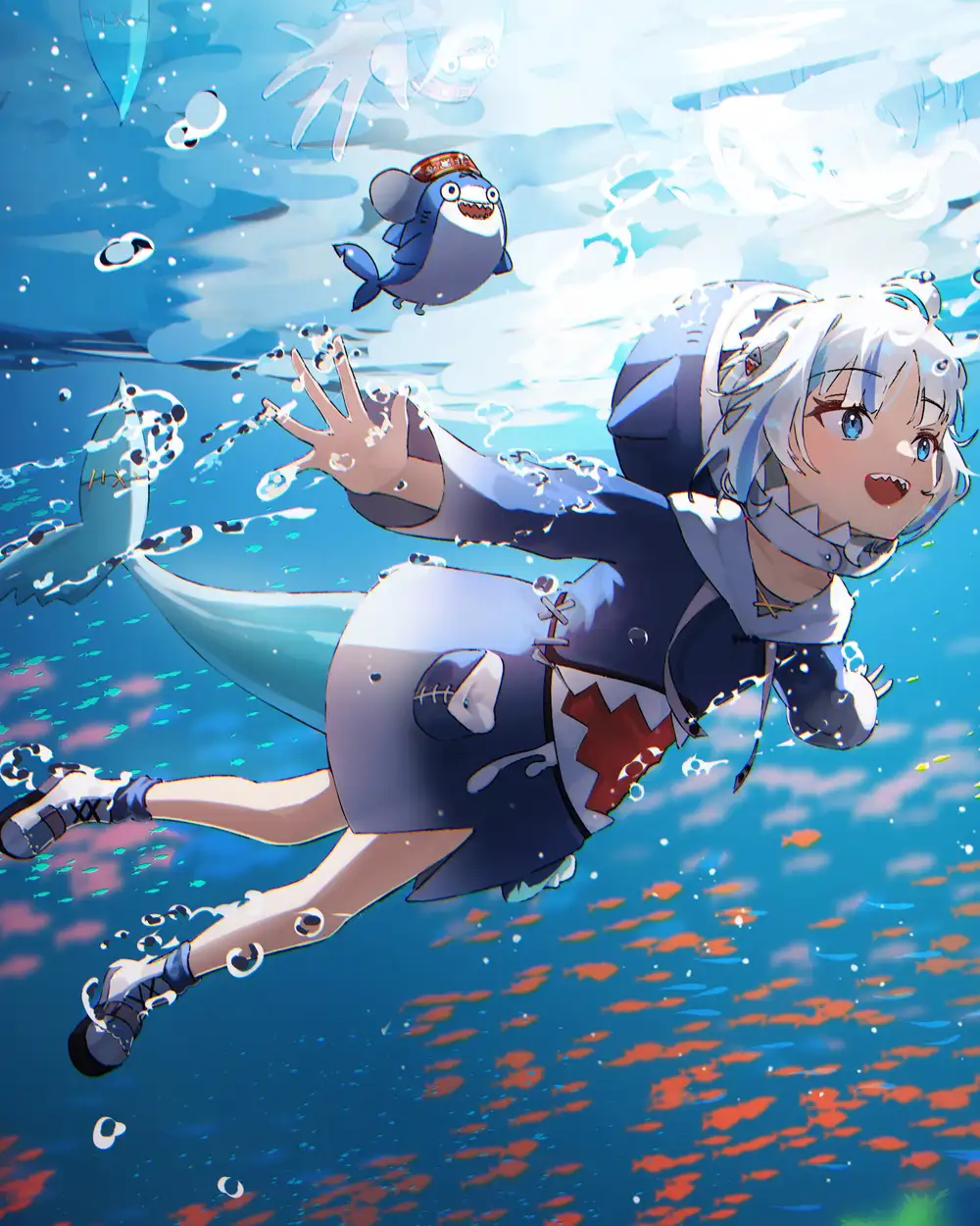 hình ảnh anime gura với cá mập 