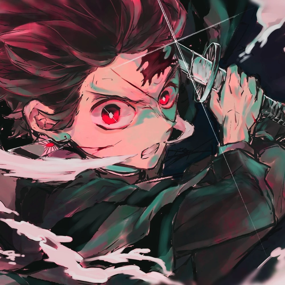 ảnh tanjiro với thanh kiếm đen 