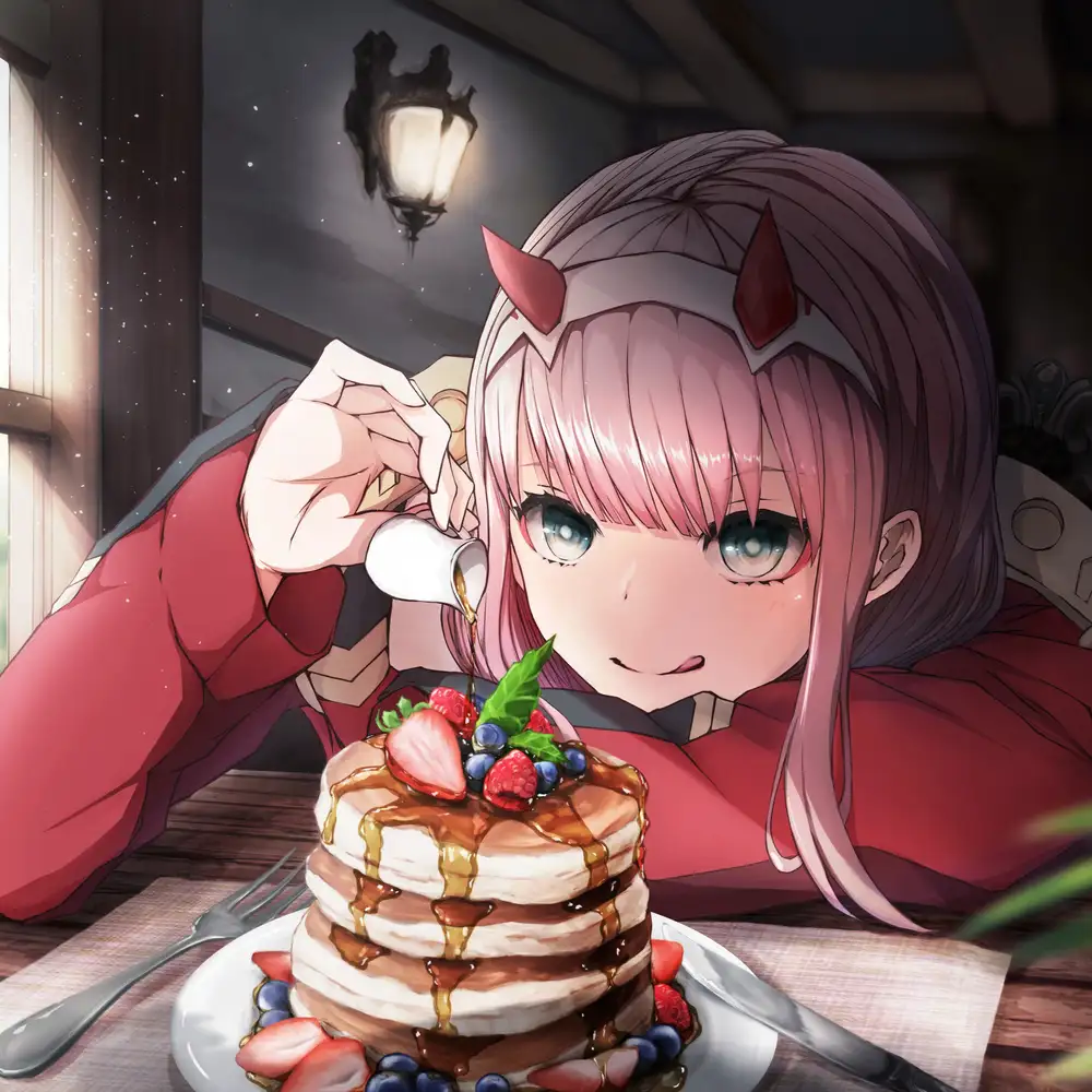 hình zero two với ánh sáng rực rỡ 