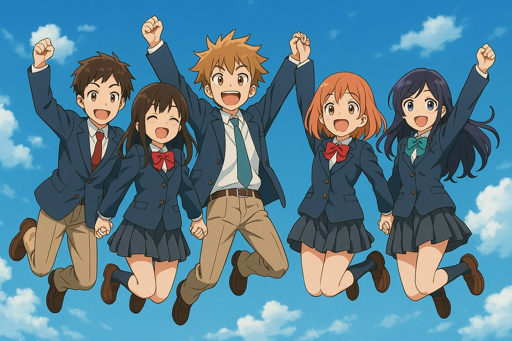 hình ảnh nhóm bạn thân 5 người anime cá tính 