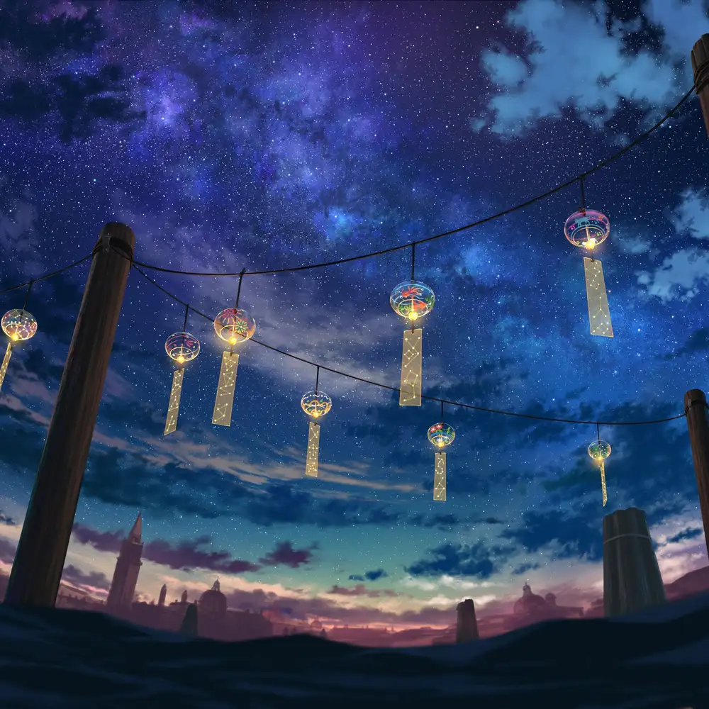 ảnh anime bầu trời sao đêm 