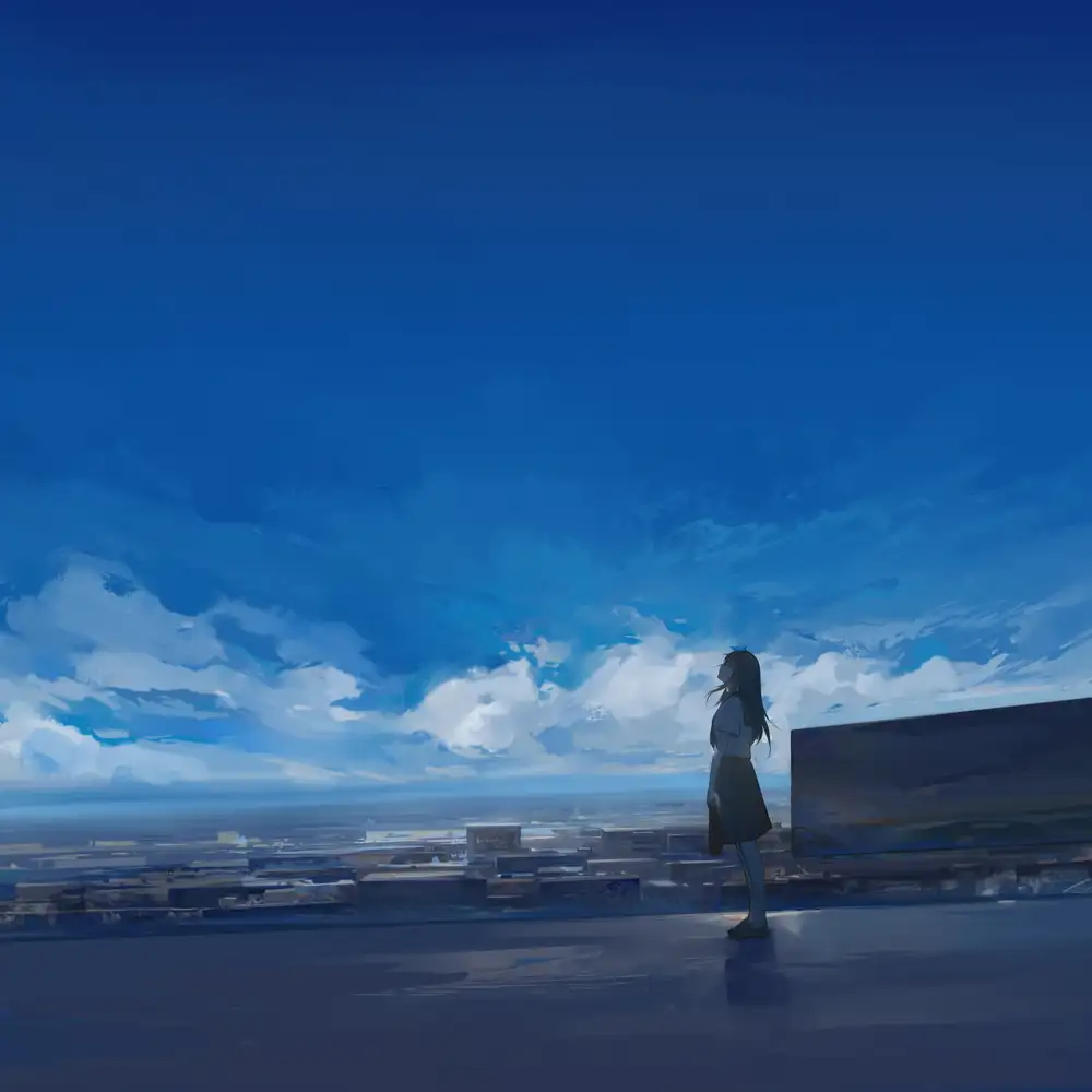 ảnh anime bầu trời xanh mướt 