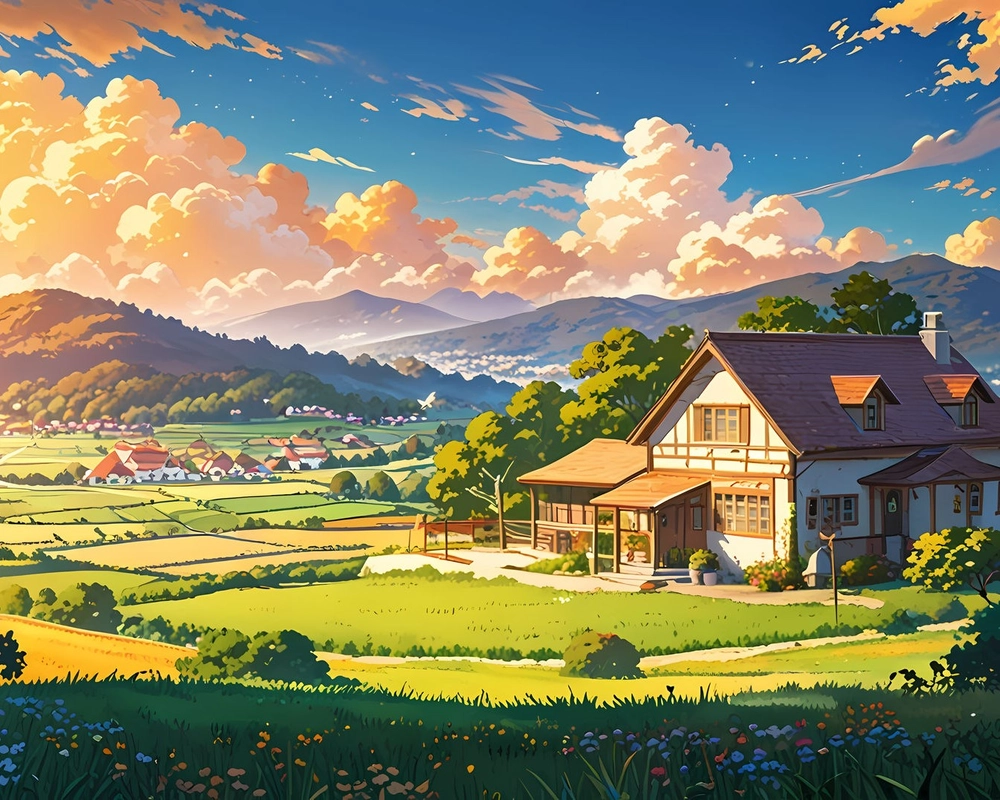 ảnh anime yên bình cảnh đồng quê