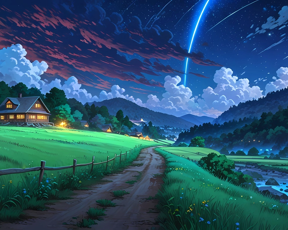 hình ảnh làng quê yên bình anime giản dị