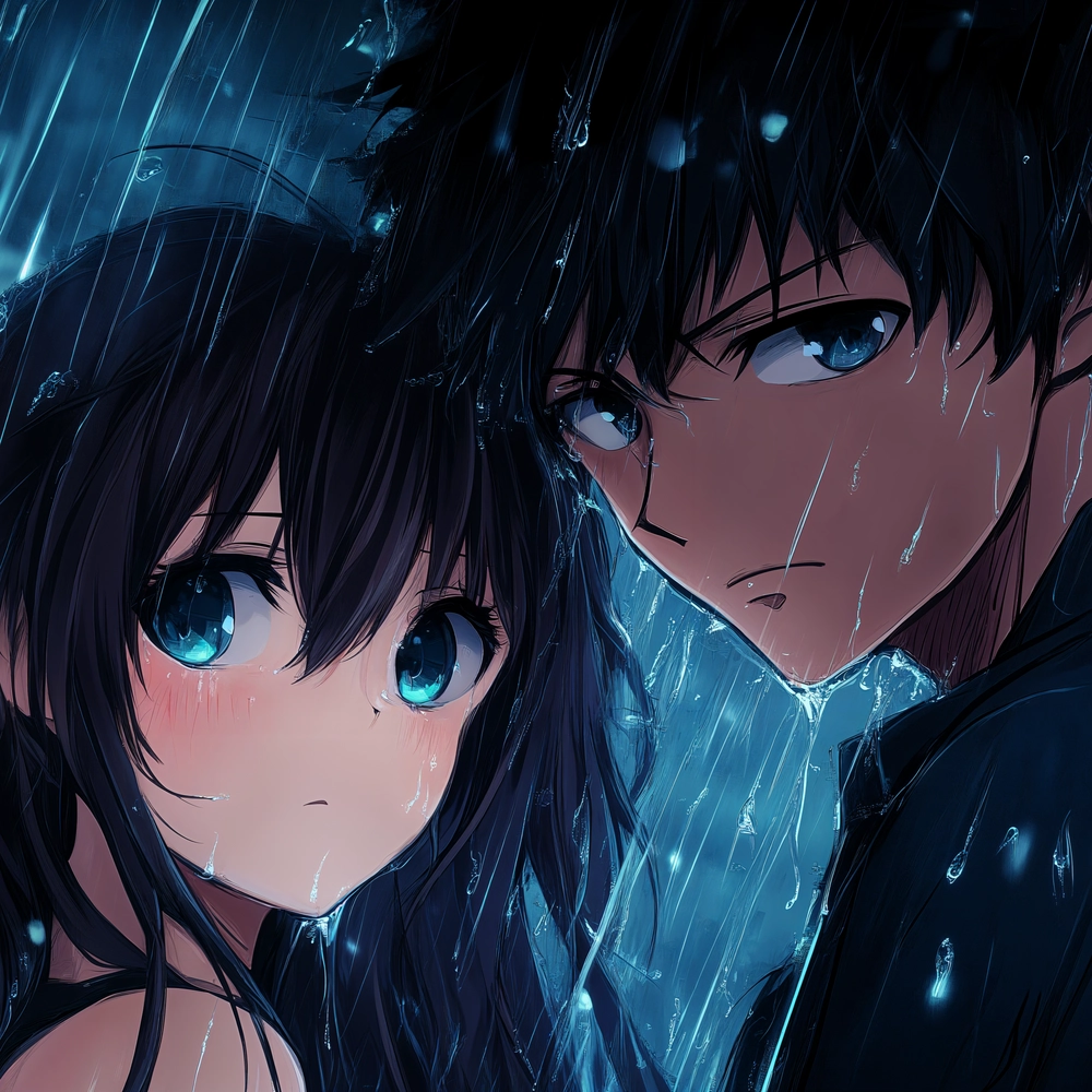 ảnh anime cute cặp đôi trong mưa