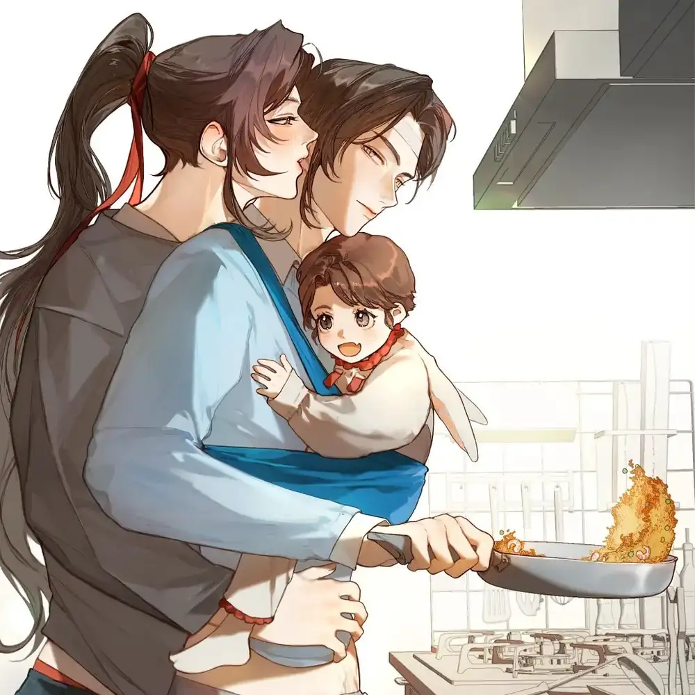 ảnh gia đình 3 người anime ấm cúng 