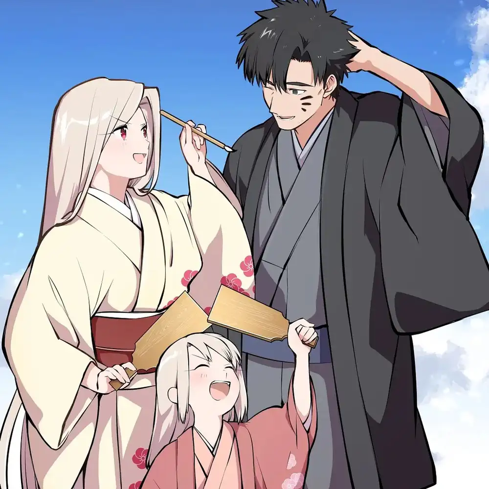 ảnh gia đình 3 người anime bình yên 