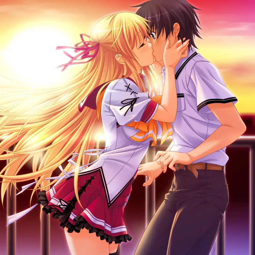ảnh anime hôn nhau trong cảnh hoàng hôn 