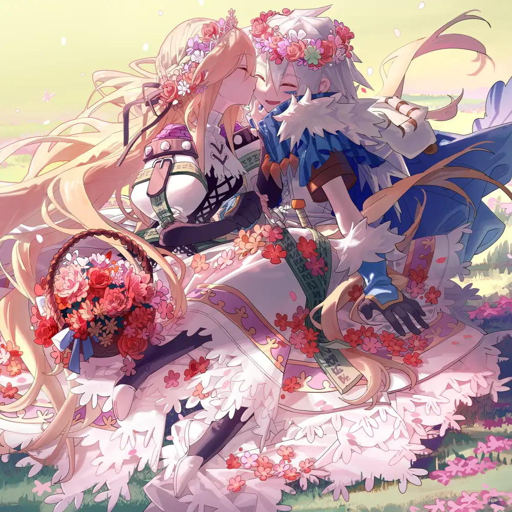 ảnh anime nữ hôn nhau ở bối cảnh thiên nhiên 