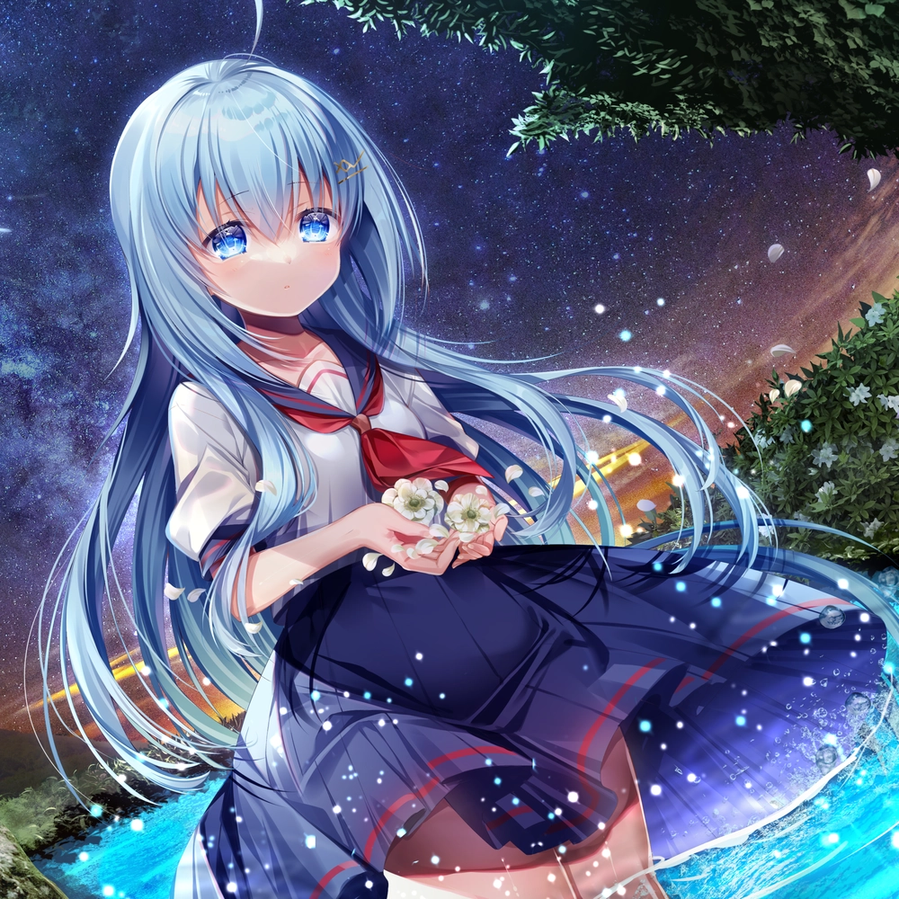 hình anime màu xanh dương chân thực 