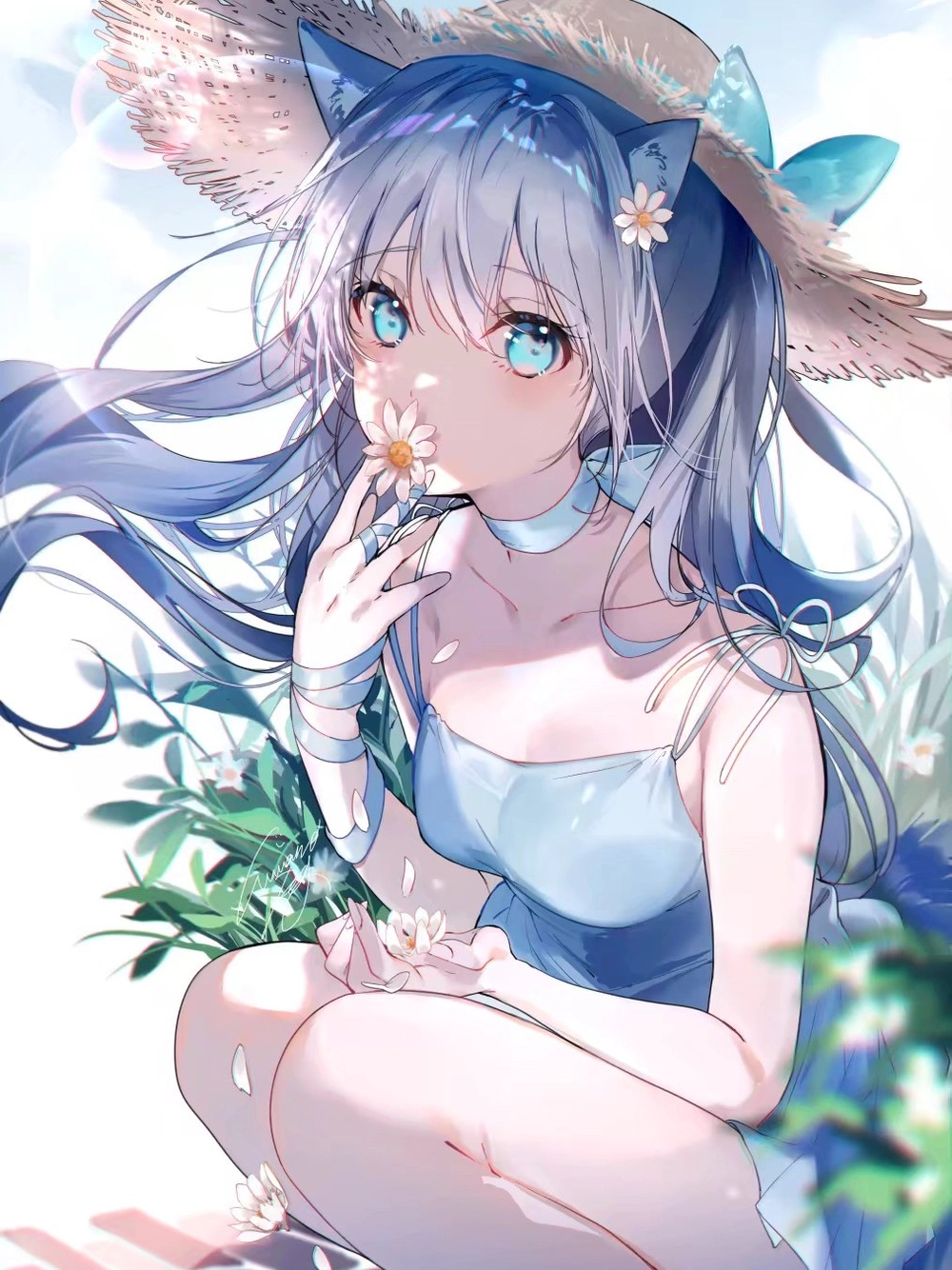 ảnh anime nữ màu xanh dương thu hút 