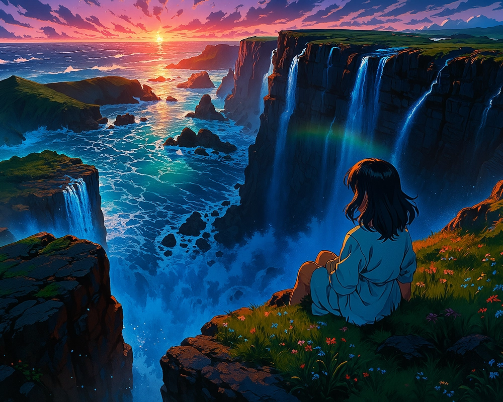 ảnh anime màu xanh dương phong cảnh yên bình 