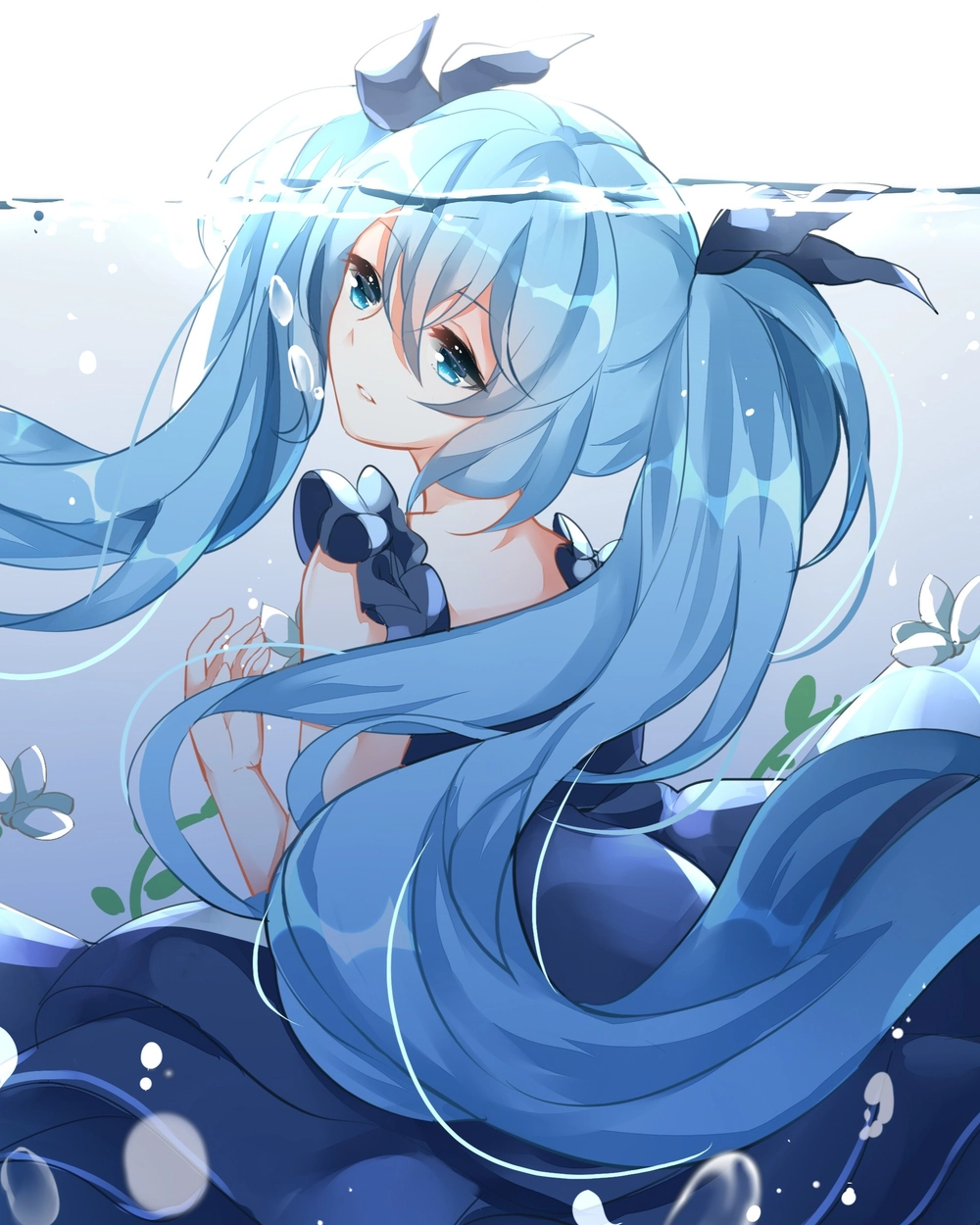 ảnh anime nữ màu xanh dương cá tính, quyến rũ 