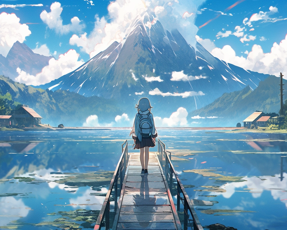 ảnh phong cảnh anime tông xanh dương 