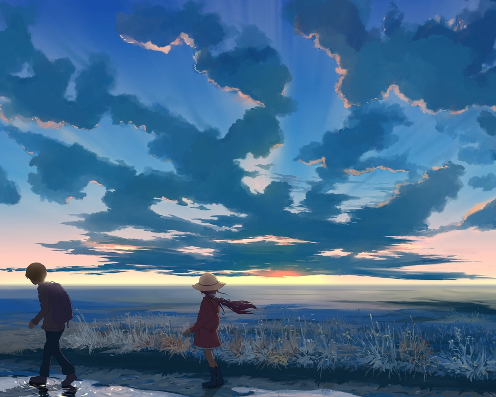 ảnh anime phong cảnh bầu trời xanh 