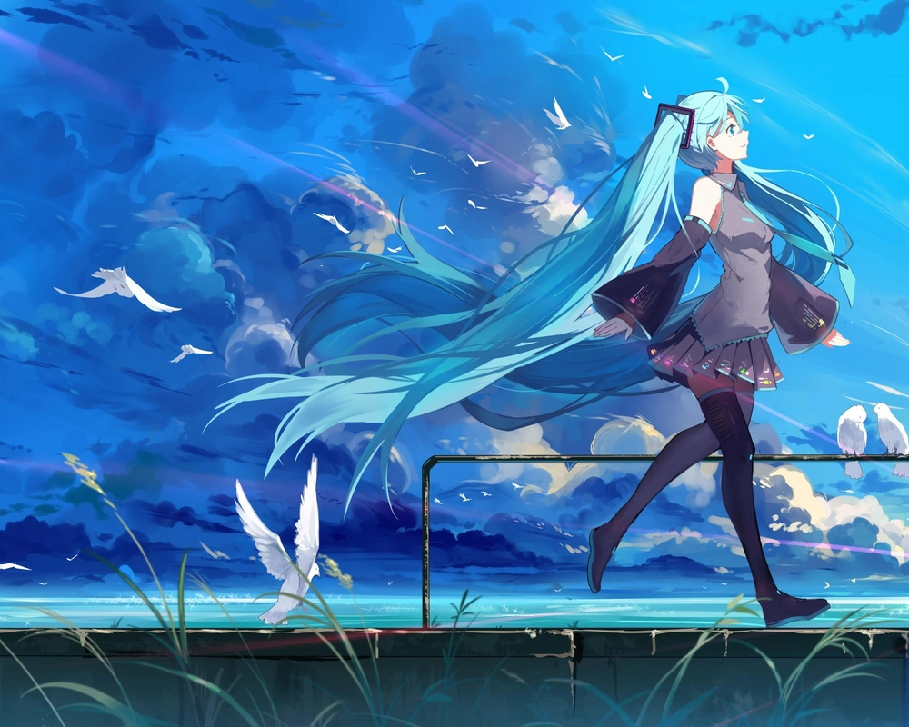 hình nền anime phong cảnh tone xanh dương 