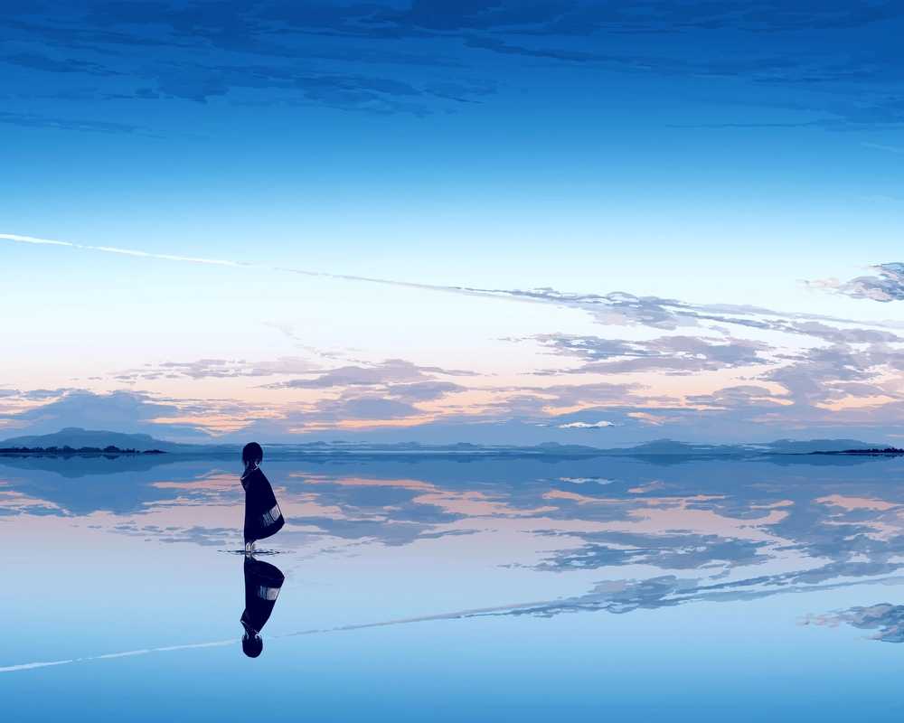 hình anime thiên nhiên và bầu trời xanh 