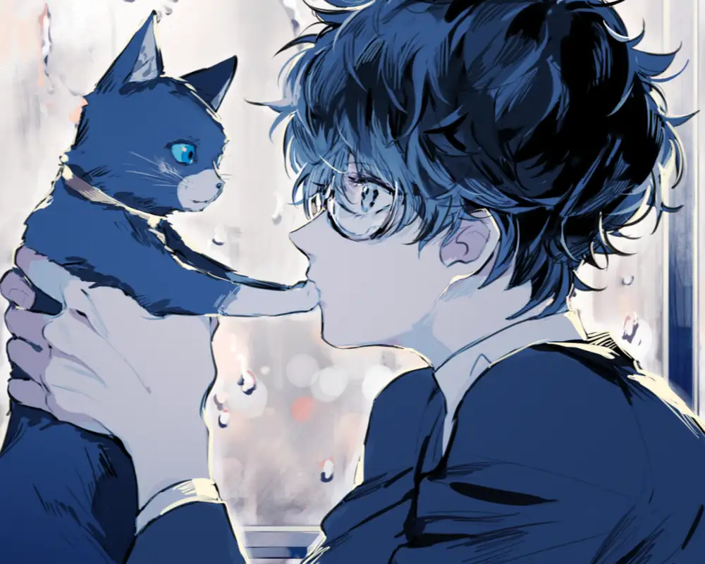 ảnh con mèo anime trong trạng thái thư giãn 