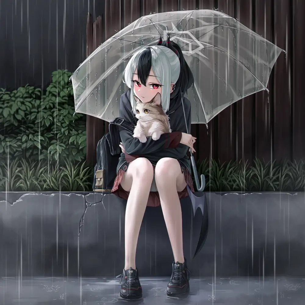 hình ảnh anime mèo ngắm mưa