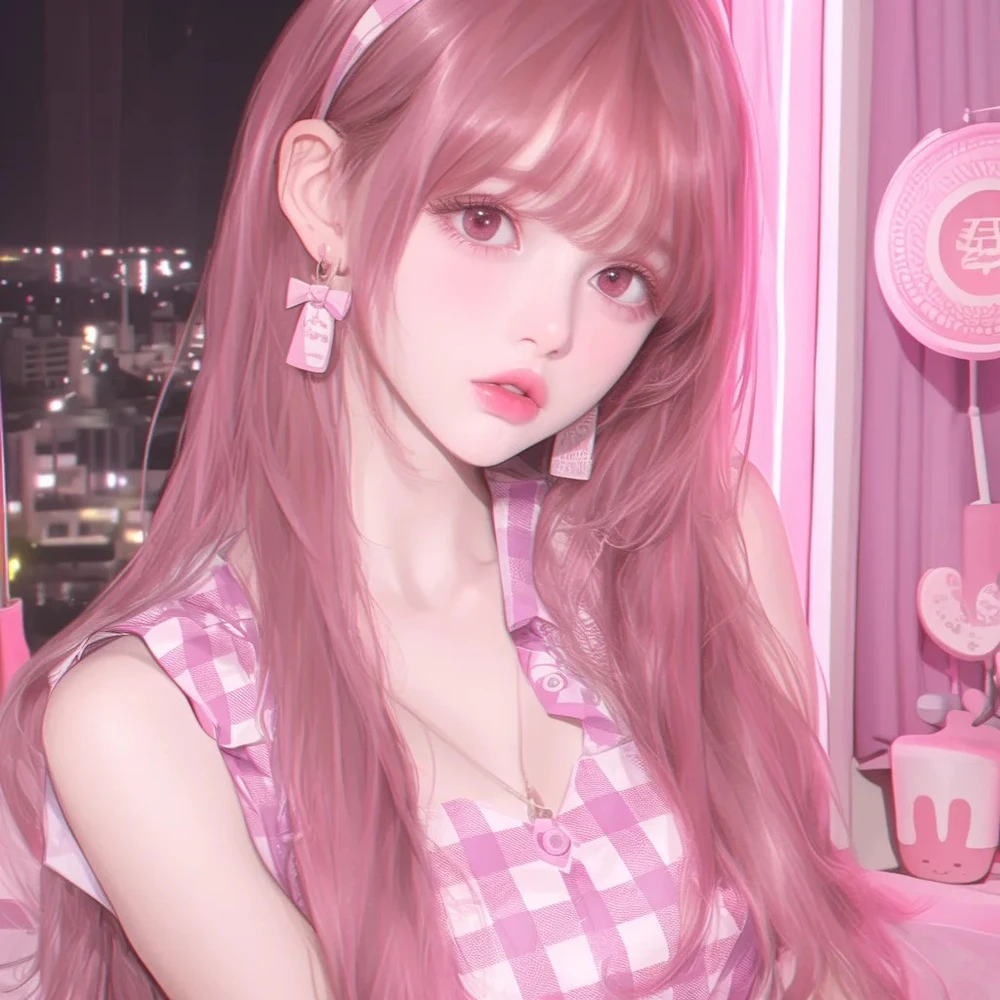 ảnh anime nữ màu hồng