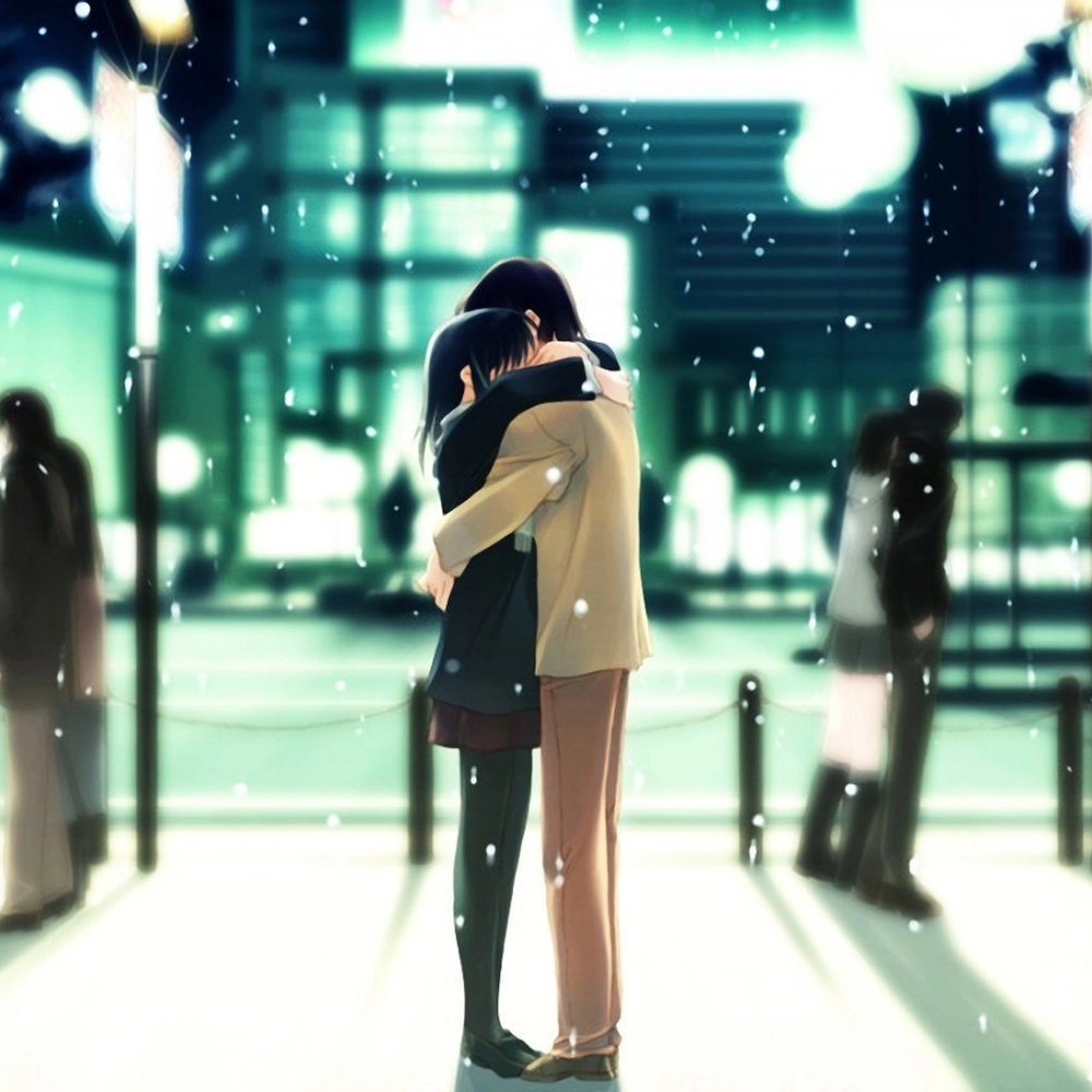 ảnh anime ôm nhau trong mưa 