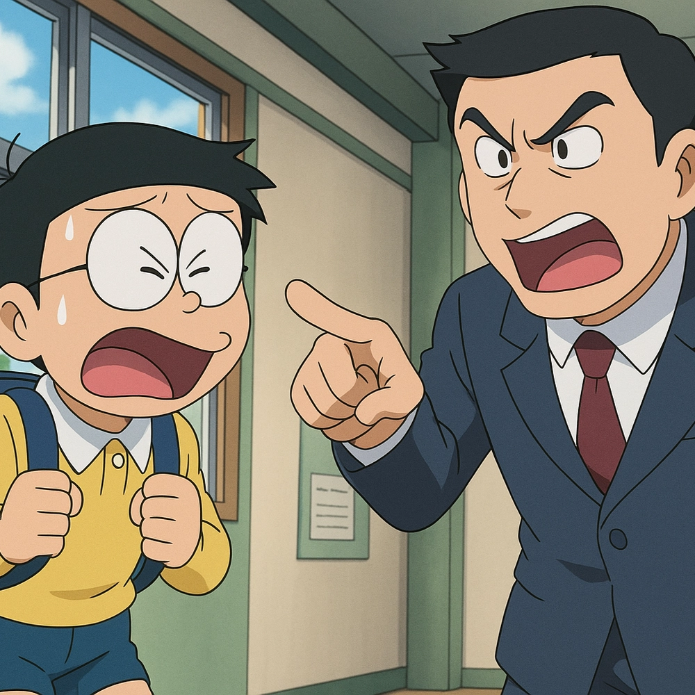 ảnh nobita bị thầy mắng