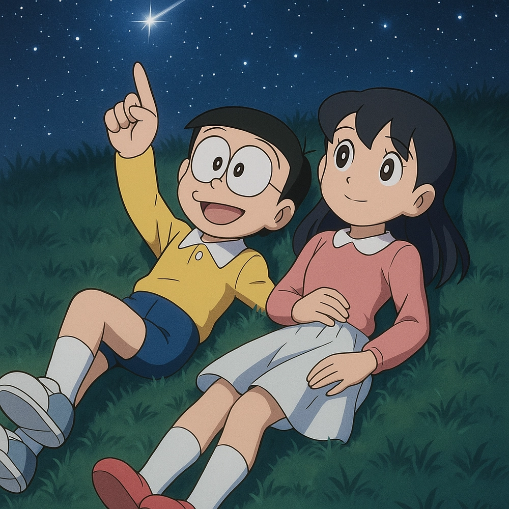 hình nobita và shizuka ngắm sao