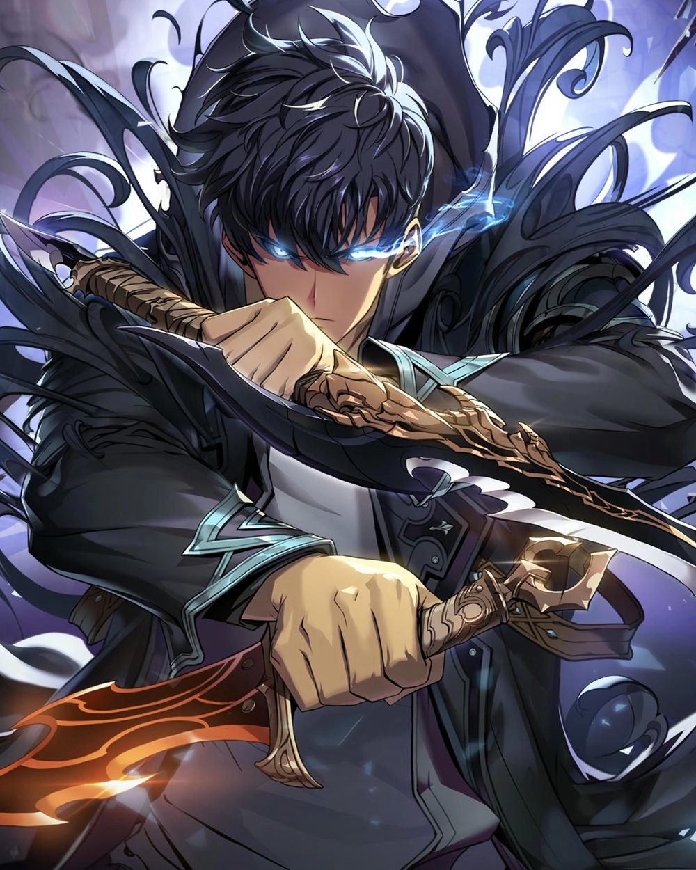 ảnh anime sung jin woo với ánh mắt sắc lạnh