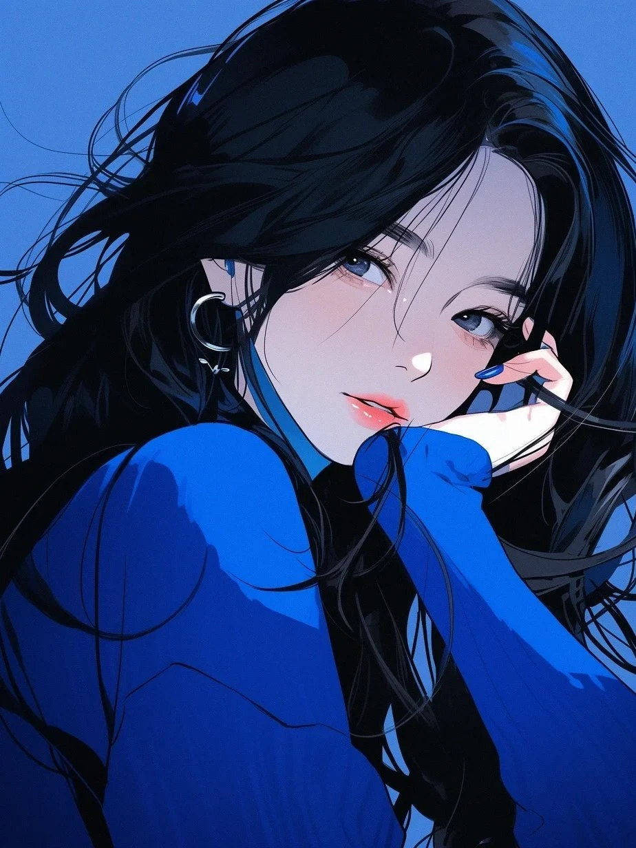 anime avatar màu xanh dương cute 12