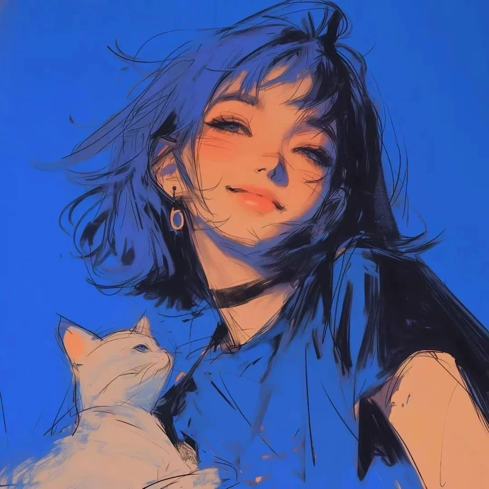 hình ảnh anime nữ màu xanh dương