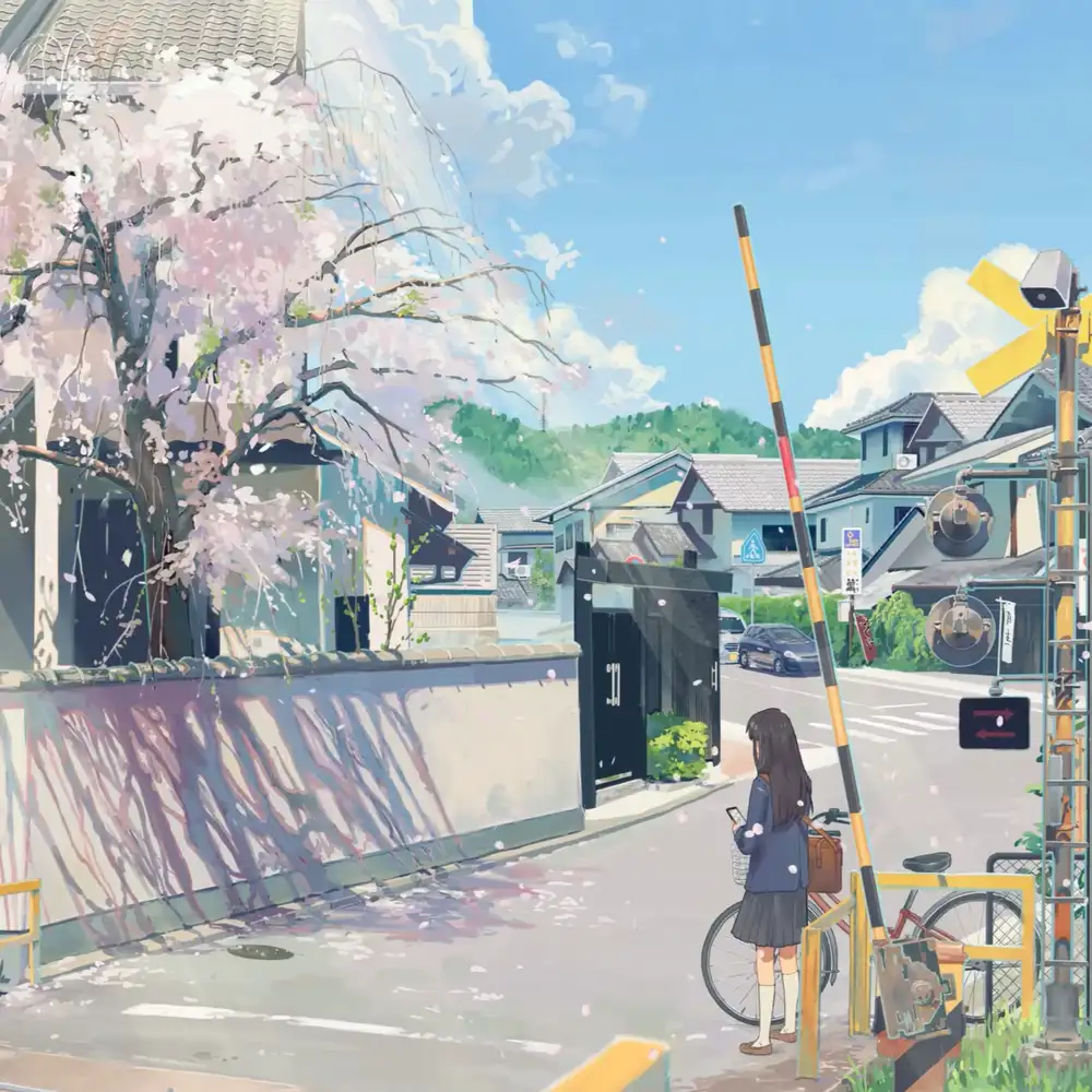 anime với hoa anh đào rơi sống động 