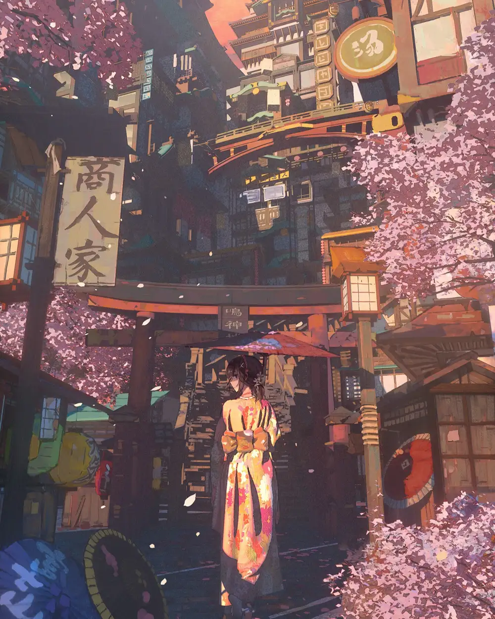 cảnh hoa anh đào anime rơi tráng lệ 