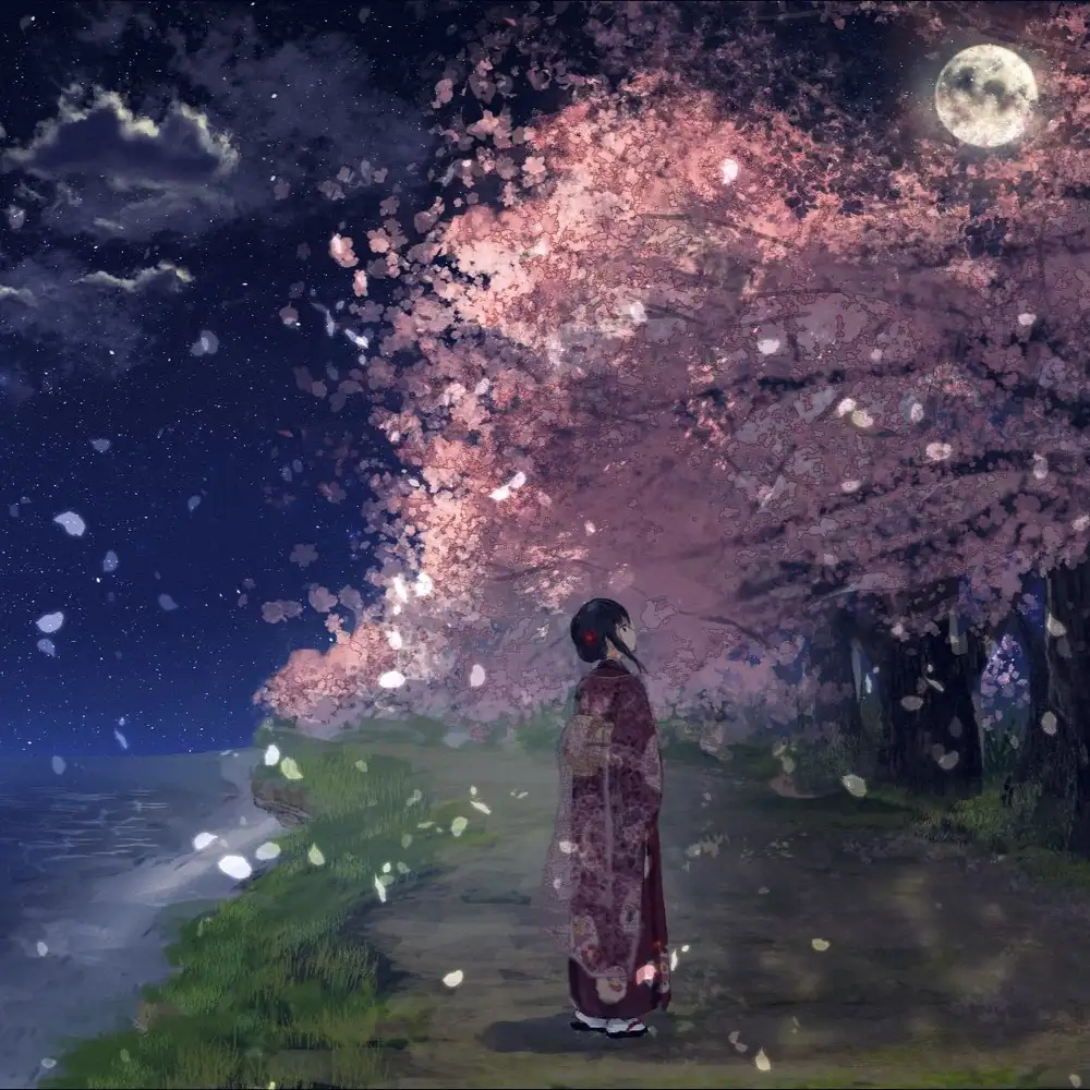 hoa anh đào rơi trong anime tĩnh lặng 