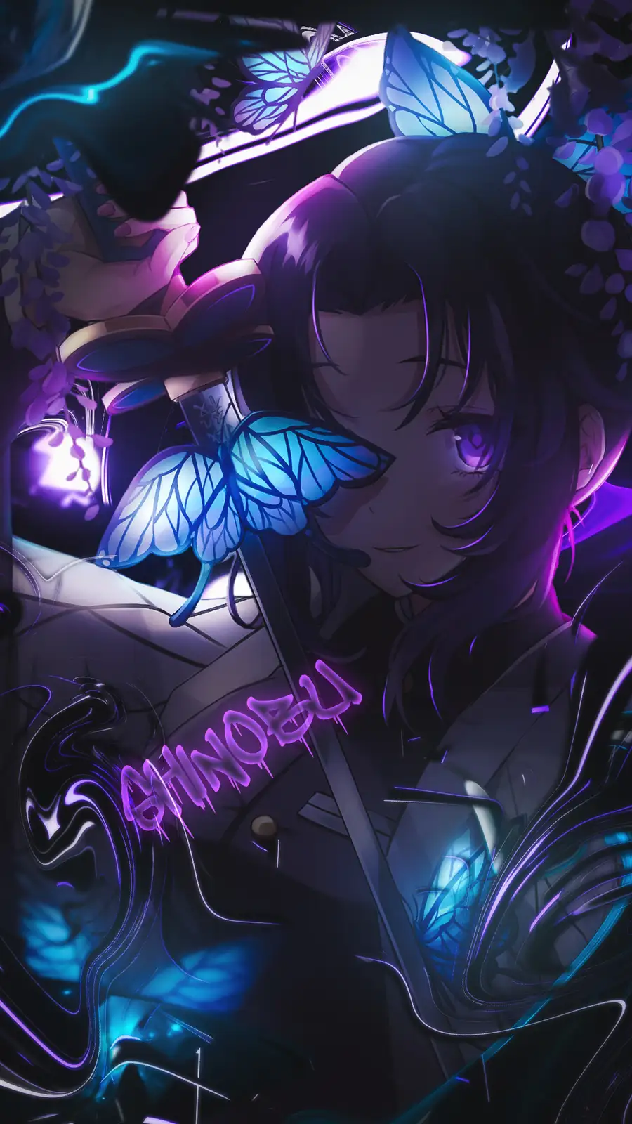 hình nền anime girl màu tím cho điện thoại 