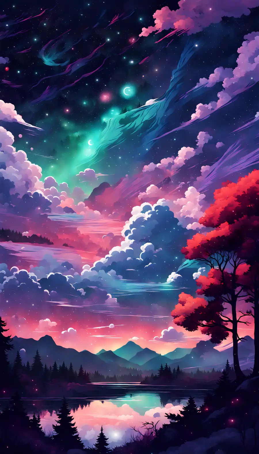 ảnh nền điện thoại anime bầu trời tím 