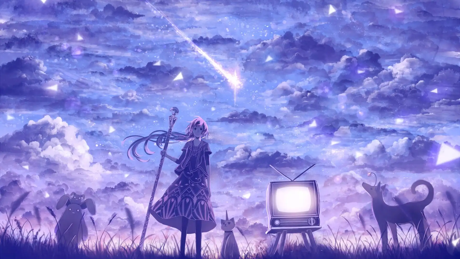 hình nền máy tính anime màu tím nhẹ nhàng 