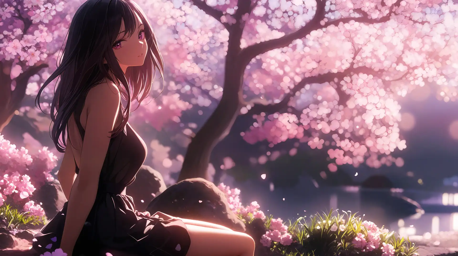 hình nền máy tính anime màu tím mộng mơ 