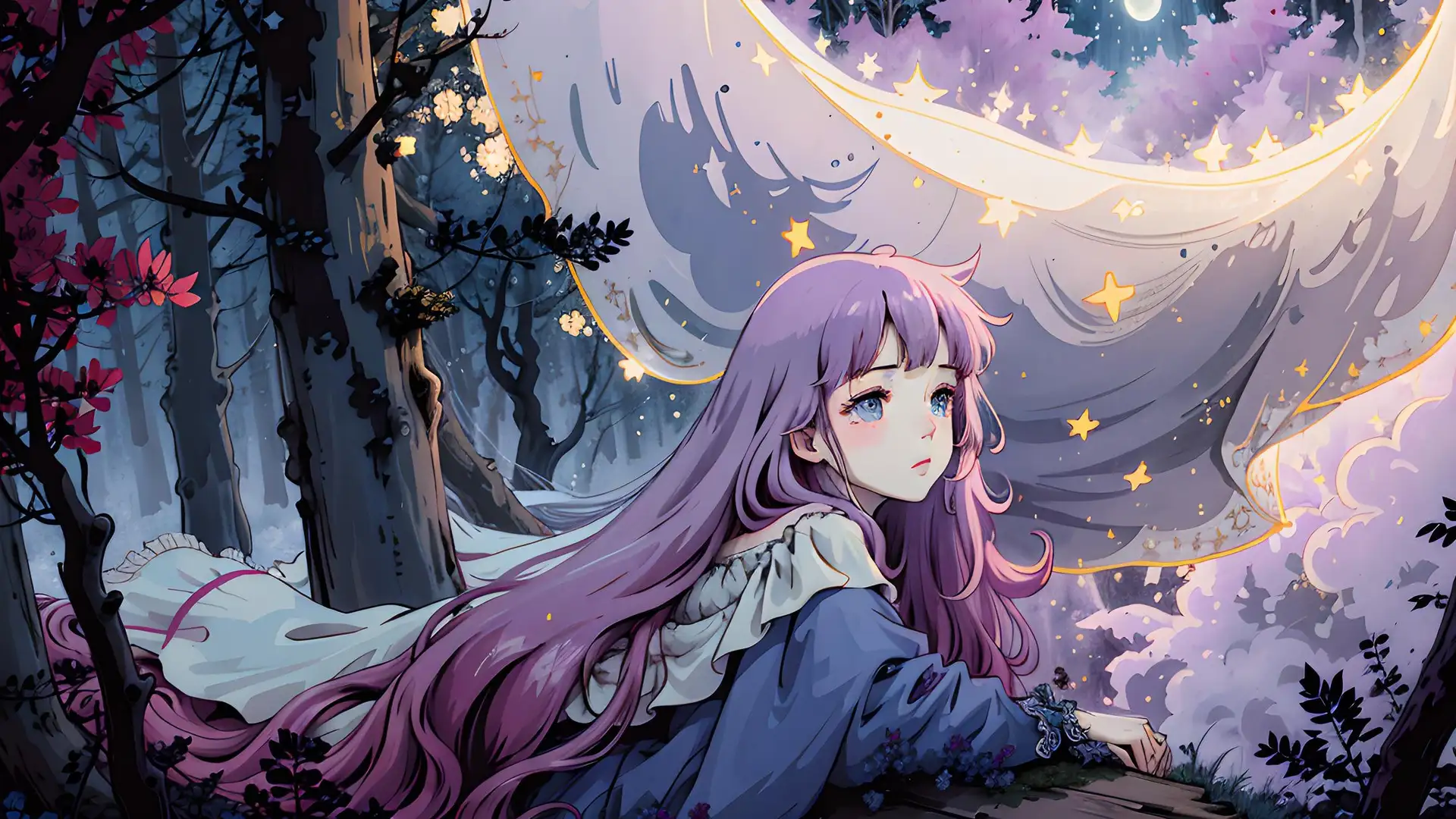 hình nền máy tính anime màu tím cho nữ 