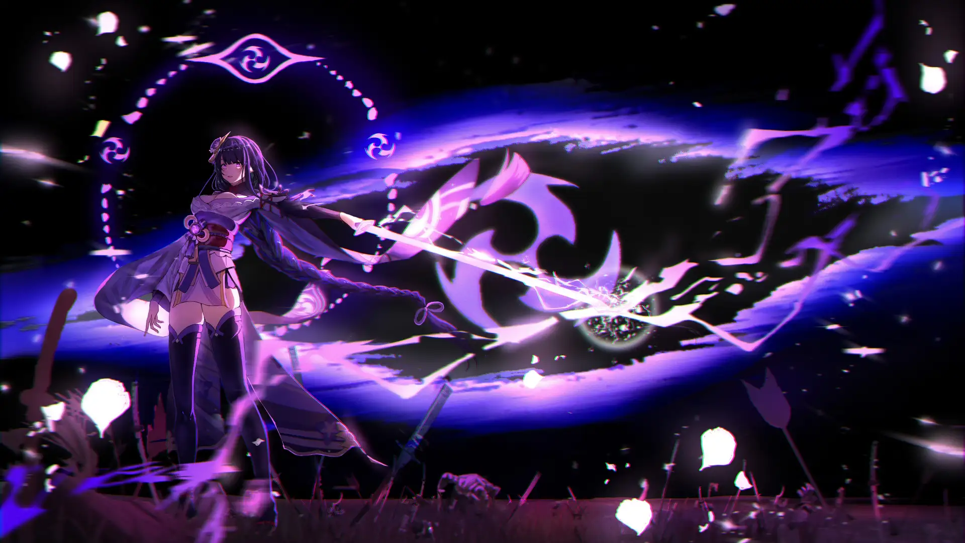 hình nền máy tính anime màu tím 4k 