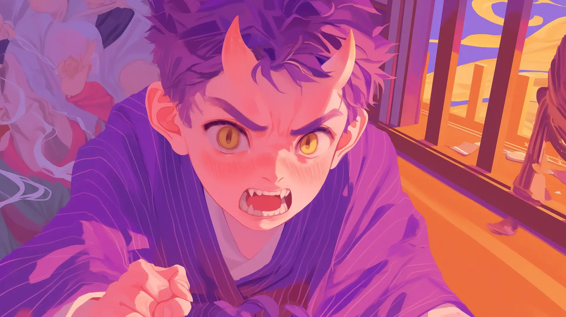 hình nền máy tính anime màu tím nghệ thuật 