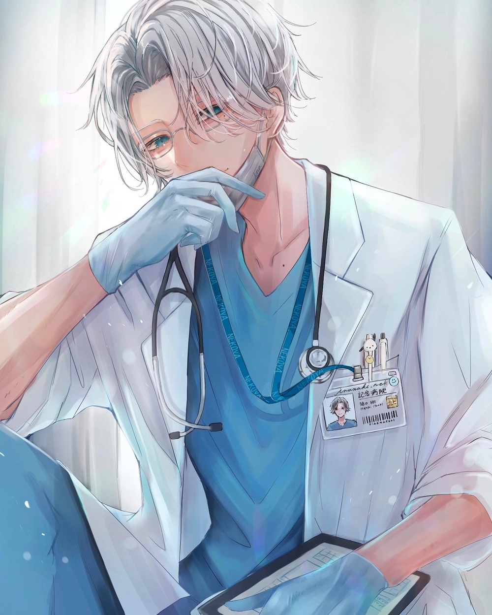 ảnh anime nam bác sĩ đeo khẩu trang 