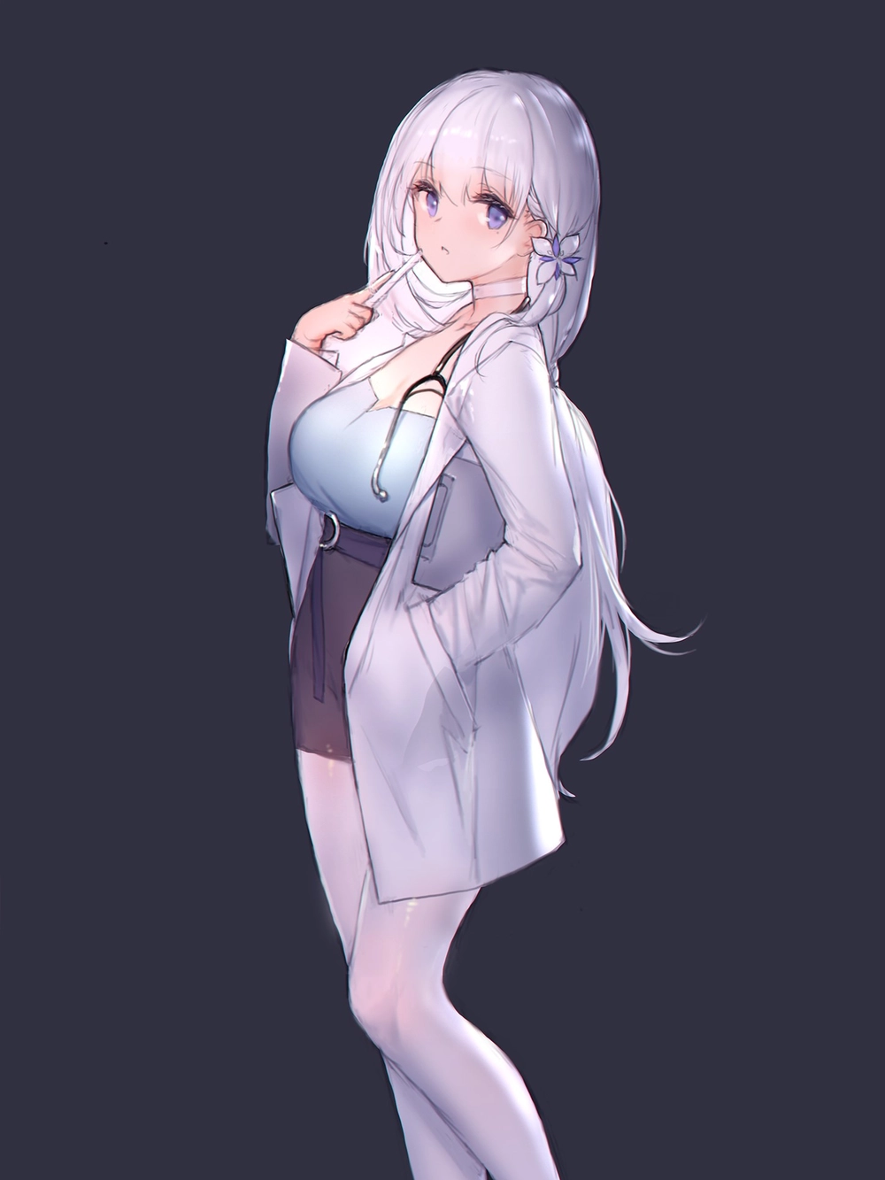 hình anime bác sĩ nữ da sáng, tóc dài 