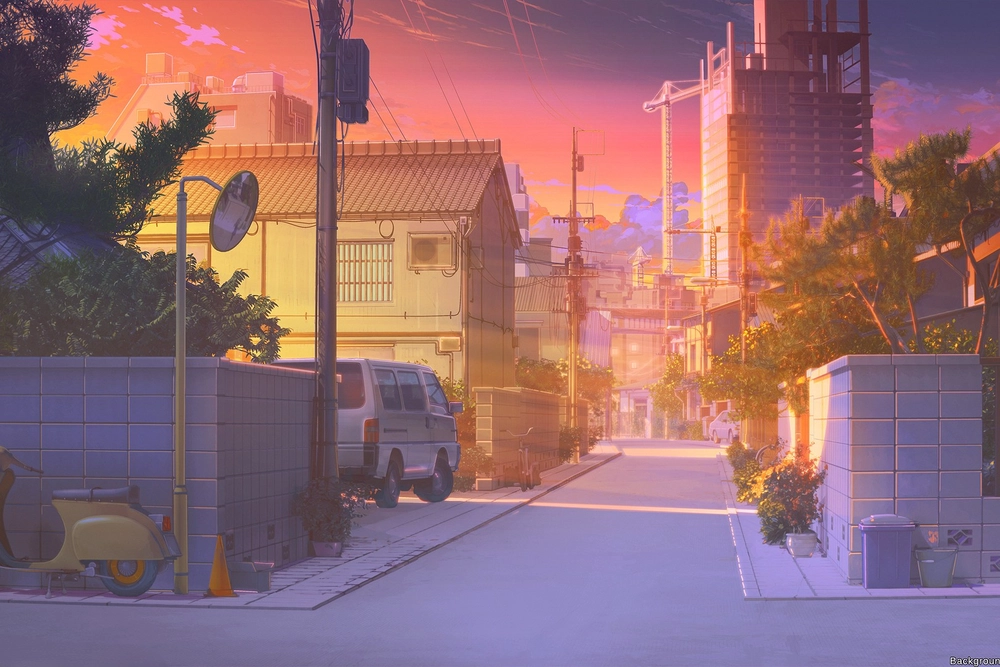 hình ảnh đường phố anime về đêm tại Nhật