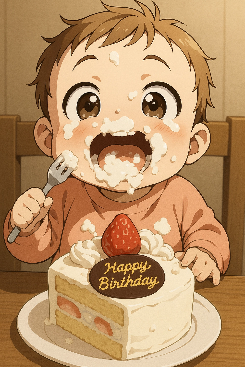 hình anime em bé đang ăn bánh dễ thương 