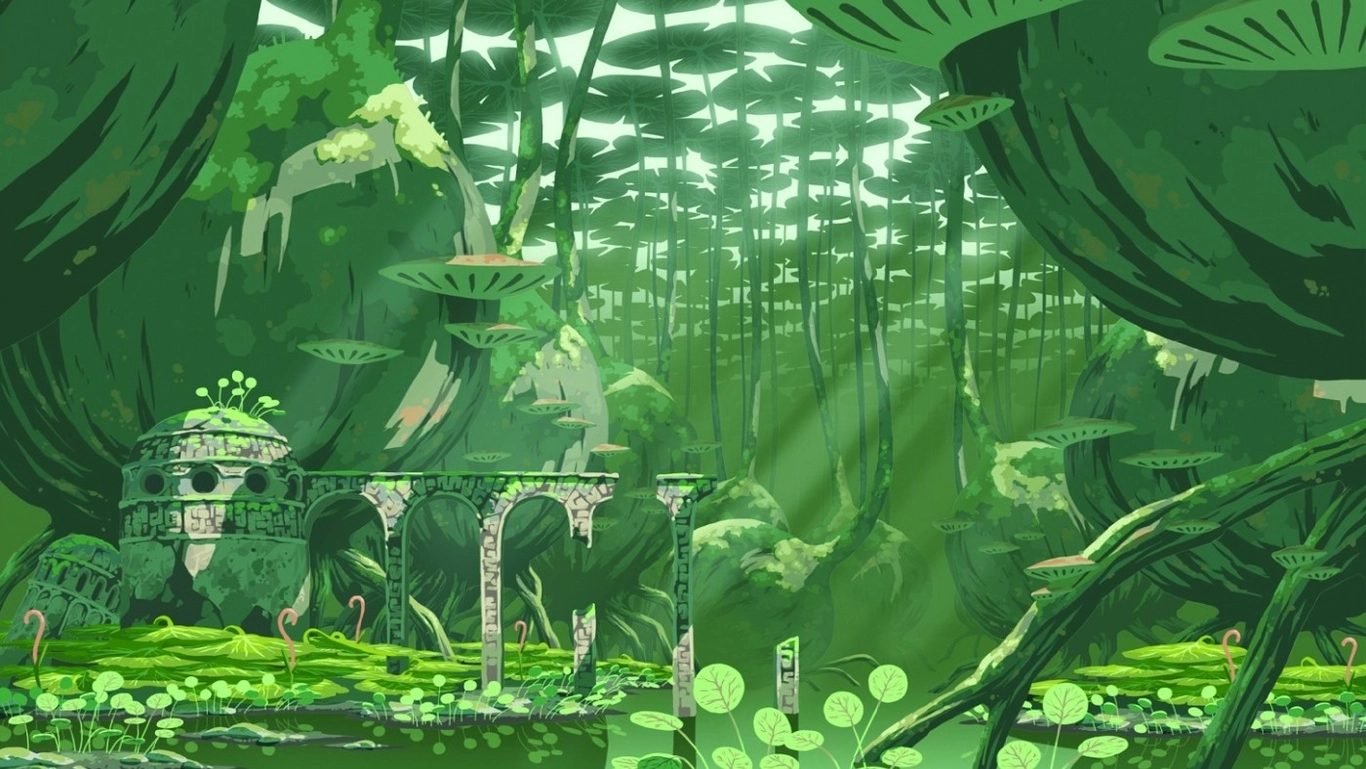 hình nền anime với màu xanh lá cây